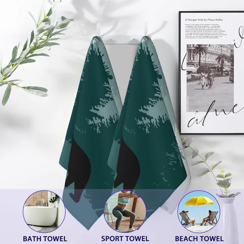 Vista 4 de Juego de 2 toallas de mano con diseño de oso de árboles de bosque brumoso, juego de 2 toallas de cocina suaves, toallas decorativas para baño