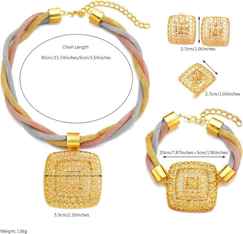 Vista 3 de Sajayea Dubai Gold Jewelry Sets for Women 24K Gold Plated Costume Jewelry for Women Prom Jewelry Sets