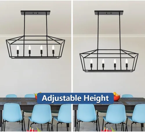Vista 6 de Lámpara de araña negra de 4 luces, lámpara de techo para mesa, lámparas colgantes negras para comedor, dormitorio, luces colgantes modernas