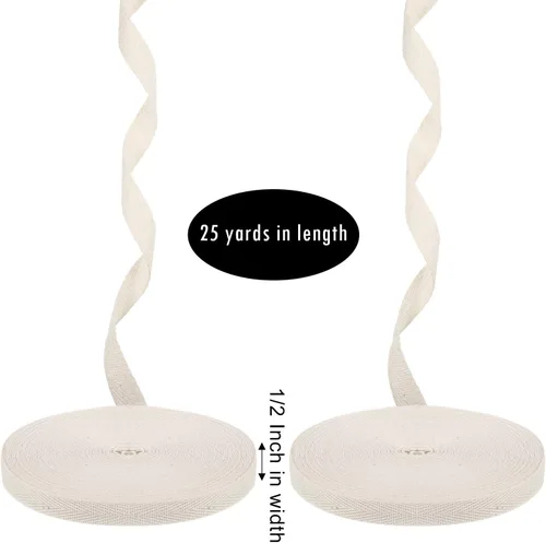 Vista 2 de WILLBOND - Cinta de sarga de 100 % algodón, 1/2 pulgada x 25 yardas, cinta de costura de espiga natural para manualidades, envoltura de regalos