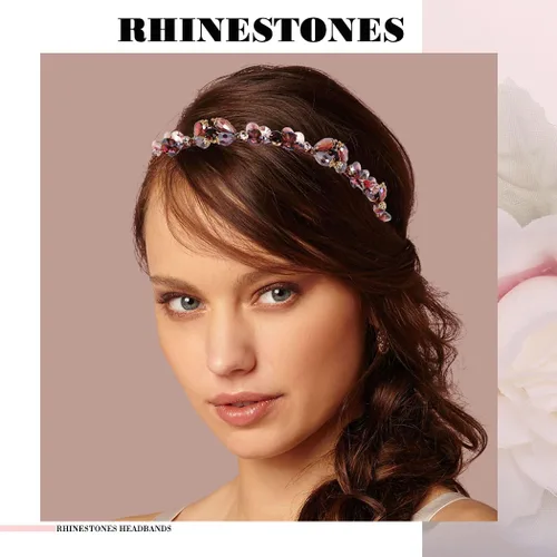 Vista 5 de Diademas barrocos de diamantes de imitación púrpura fina banda para el cabello con cuentas de cristal brillante para mujer (morado)