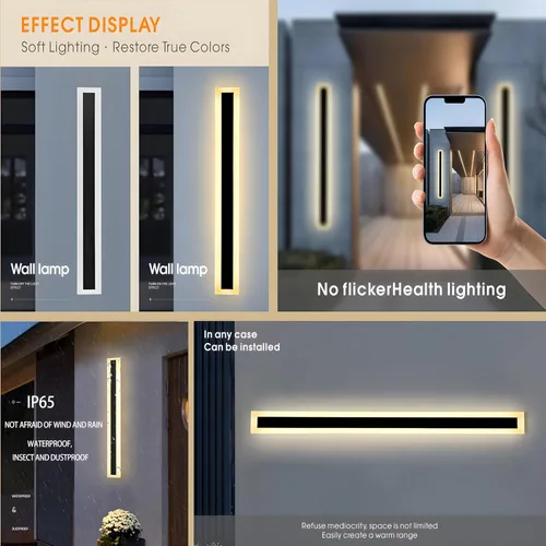 Vista 4 de Paquete de 2 lámparas de pared LED modernas de 59 pulgadas, 45 W, impermeable, IP65, blanco cálido, 110 V, lámpara de pared rectangular negra