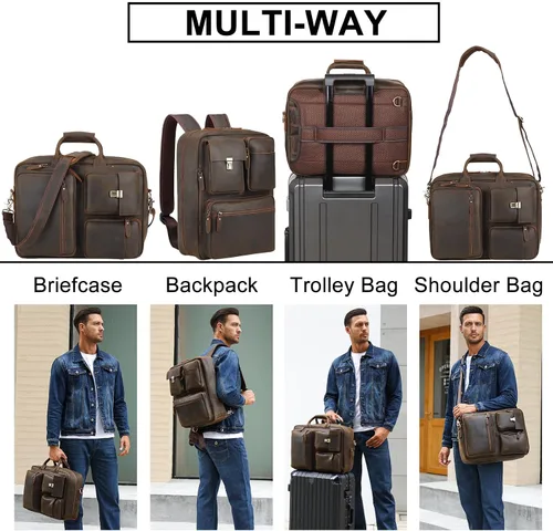 Vista 6 de TIDING Mochila convertible de cuero para hombre de 15.6 pulgadas, maletín para portátil, bolsa de mensajero, mochila de viaje de negocios