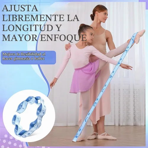 Vista 5 de Correa de estiramiento para niños, banda elástica de gimnasia para estiramiento de ballet y danza con 8 bucles, correa de resistencia ajustable