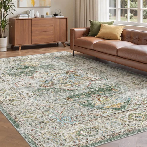 Vista 21 de befbee - Alfombra para sala de estar, lavable y resistente a manchas, con base antideslizante, ideal para dormitorio y cocina, decoración clásica