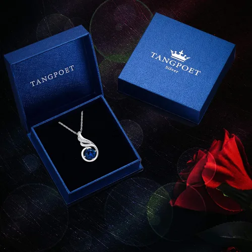 Vista 4 de Collares de plata de ley 925 con piedra de luna de ópalo, perla y circonita cúbica, joyería de fénix, regalos de cumpleaños para mujeres y niñas