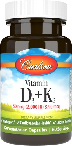 Vista 9 de Carlson Vitamina D3 + K2, 50 mcg (2000 UI), soporte óseo, 30 cápsulas