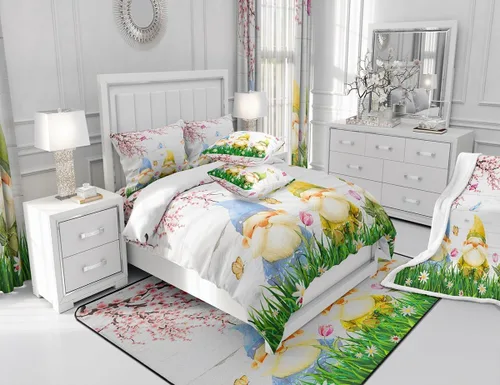 Vista 6 de Manfei Sábana bajera ajustable de flor de durazno, tamaño individual, funda de cama de gnomo de primavera con 1 funda de almohada, juego de ropa
