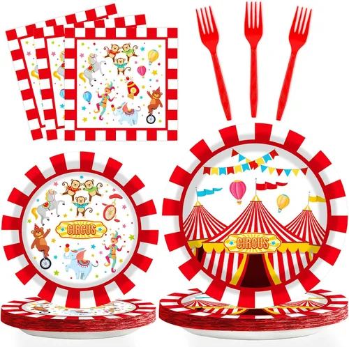 Vista 37 de gisgfim 96 piezas de suministros para fiesta de cumpleaños de 18 años, platos de papel, servilletas, hora de ser adulto, rojo y negro, juego