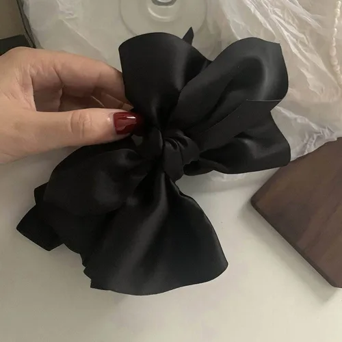 Vista 5 de Jumwrit Pinza para el cabello, pinza de pelo con lazo grande, sujeción fuerte, diseño francés, negro, accesorio de peinado de moda para mujeres
