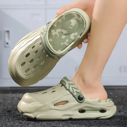Vista 6 de Zuecos de plataforma cómodos de moda para hombres, 1.6 in de altura, en aumento, toboganes de nube, zapatillas casuales, zapatos de playa, sandalias
