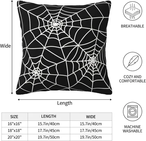 Vista 4 de Juego de 2 fundas de almohada de Halloween de 16 x 16 pulgadas, fundas cuadradas de lino decorativas de lino para el hogar, la cama o el sofá