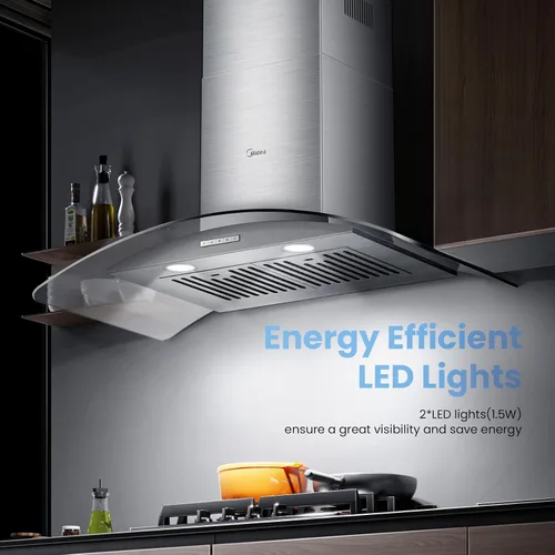 Vista 8 de Midea MVG30W8AST Campana extractora de ventilación de 30 pulgadas con conductos de montaje en pared con ventilador de escape de 450 CFM de 3