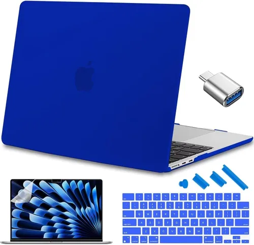 Vista 12 de Compatible con MacBook Air de 15 pulgadas M2 M3 versión 2023 2024, funda rígida de plástico, funda de teclado y protector de pantalla y adaptador