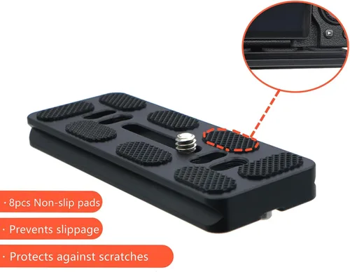 Vista 5 de PU-100 Placa QR universal de liberación rápida de 3.937 in con tornillo de anillo en D para trípode monopie bola cabeza DSLR cámara, compatible
