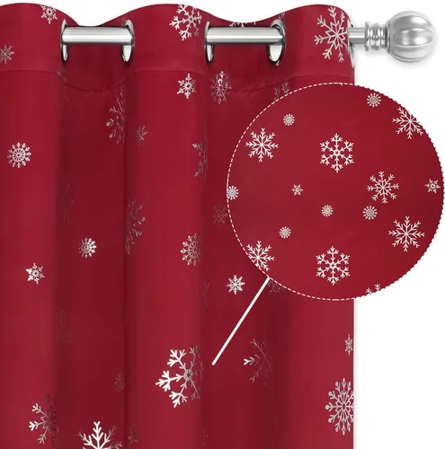 Vista 22 de FRAMICS Cortinas de Navidad con estampado de copos de nieve dorados en papel de aluminio, cortinas opacas con aislamiento térmico para sala de estar