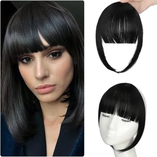 Vista 9 de Flequillo con clip, flequillo falso fácil de usar, flequillo de clip en flequillo, extensiones de cabello rubio francés, flequillo sintético