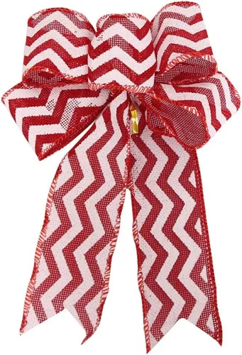 Vista 12 de Ochine Decoración para árbol de Navidad, lazo decorativo para árbol de Navidad, tiras decorativas, cinta, búfalo, arpillera, rojo y negro, lazo
