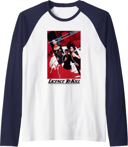 Vista 6 de Official James Bond 007 Licence To Kill - Camiseta de béisbol raglán, Negro - Negro/Blanco