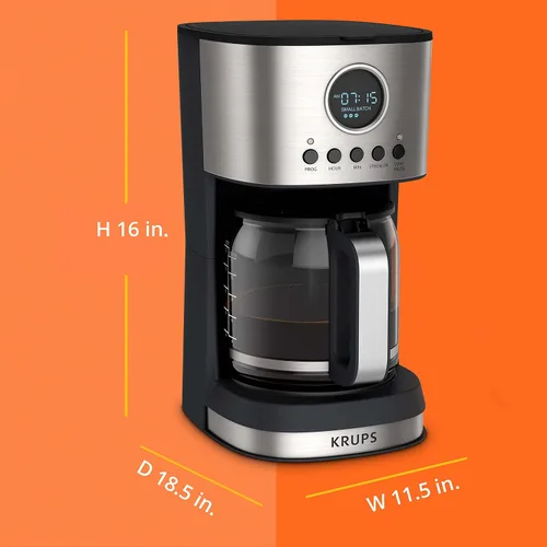 Vista 9 de Krups Essential Brew - Cafetera de goteo de acero inoxidable, 12 tazas de 99 vatios, control digital, filtro de café, sin goteo, apto