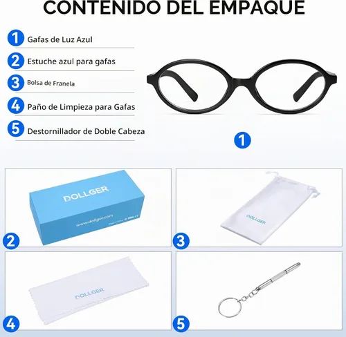 Vista 7 de Dollger Oval Blue Light Glasses for Women Men Fashion Retro 90s Small Frame Computer Glasses Negro