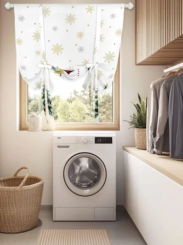 Vista 9 de Cortinas de Navidad con lazos para cocina, baño, dormitorio, ventanas de 45 pulgadas de largo, cortinas con globos, cortinas con bolsillo