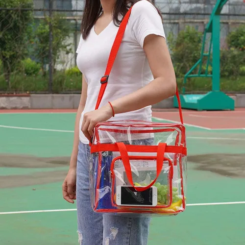 Vista 6 de Clearworld Bolsa transparente aprobada para estadios, transparente de 12 x 12 x 6 pulgadas, con bolsa frontal para accesorios para viajes, gimnasio