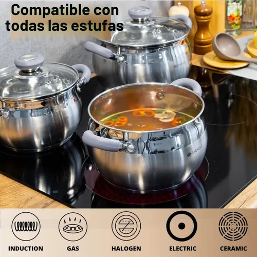 Vista 5 de Daniks - Olla moderna de acero inoxidable con tapa de vidrio, inducción, 2 cuartos, olla apta para lavavajillas, asas a prueba de calor, olla