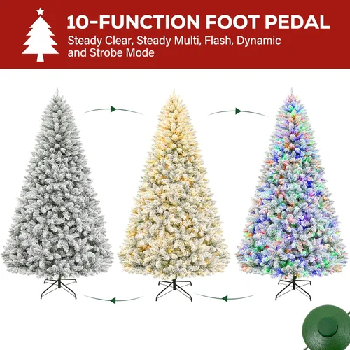 Vista 5 de Hykolity - Árbol de Navidad artificial preiluminado de 7.5 pies, con nieve artificial y 450 luces led multicolores, 10 modos, 1446 puntas de ramas