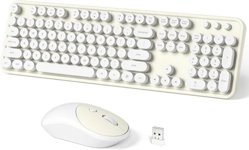 Vista 14 de Dilter Combo de teclado y mouse inalámbricos, teclado retro con teclas redondas, ergonómico de tamaño completo, ideal para PC con Windows, hogar