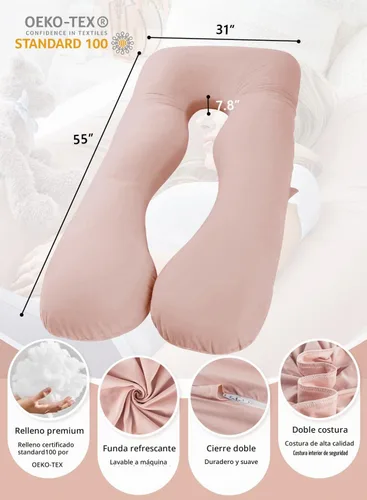 Vista 5 de Meiz - Almohadas de embarazo refrescantes para dormir, almohada corporal de maternidad para mujer embarazada, en forma de U, con funda de jersey
