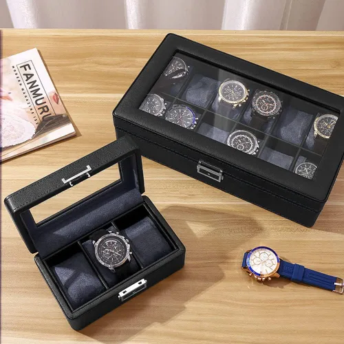 Vista 5 de Anyasun Caja de reloj con 3 ranuras, organizador de vitrina, caja de almacenamiento de reloj con tapa de vidrio para hombres y mujeres
