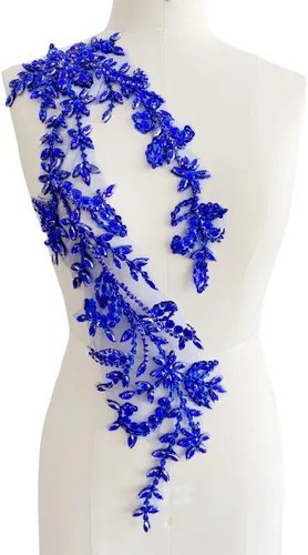 Vista 23 de Parches de lentejuelas brillantes de acrílico hechos a mano en encaje, con cuentas y piedras, para coser, accesorios para vestido de novia (negro)