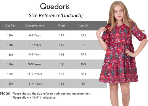Vista 6 de Quedoris Vestido casual para niñas, estampado y color sólido, manga de farol, suelto, con vuelo, con botón