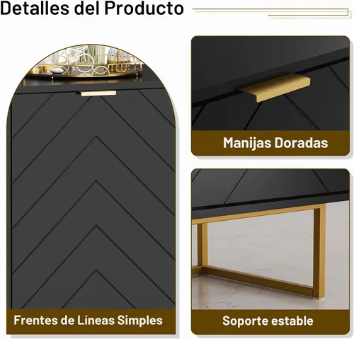 Vista 4 de Aparador moderno de 47 pulgadas con 3 puertas para sala de estar, negro