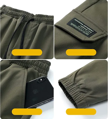 Vista 8 de XYXIONGMAO Pantalones deportivos tácticos de hip hop para hombre, color negro, ropa de calle, pantalones de hip hop, overoles verdes, pantalones