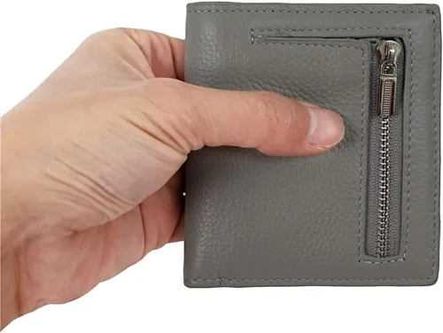 Vista 4 de Cartera de piel RFID pequeña compacta con bolsillo plegable para tarjetas, organizador de bolsillo para mujer, mini monedero con ventana