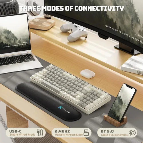 Vista 2 de Creamy Mechanical Gaming Keyboard Wireless - 100 Keys Hot-Swappable Retro Design, Silent Linear Switches, 3-Mode (BT2.4GUSB-C), LED Backlit