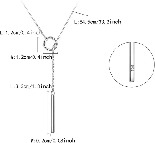 Vista 7 de Cosol Silver Collar largo Lariat, colgante de plata de ley 925, collar de barra vertical circular, collar en Y ajustable