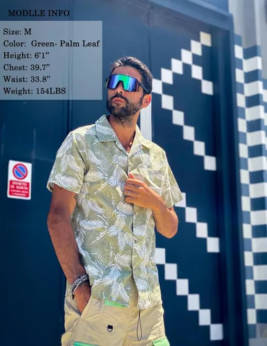 Vista 3 de COOFANDY Camisas florales hawaianas de algodón y lino con botones tropicales para hombre