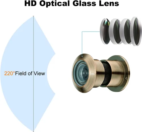 Vista 4 de TOGU TG3828YG-AC - Visor de puerta de latón macizo de 220 grados con cubierta de privacidad resistente para puertas de 1-3/5 a 2-1/6 pulgadas Cobre