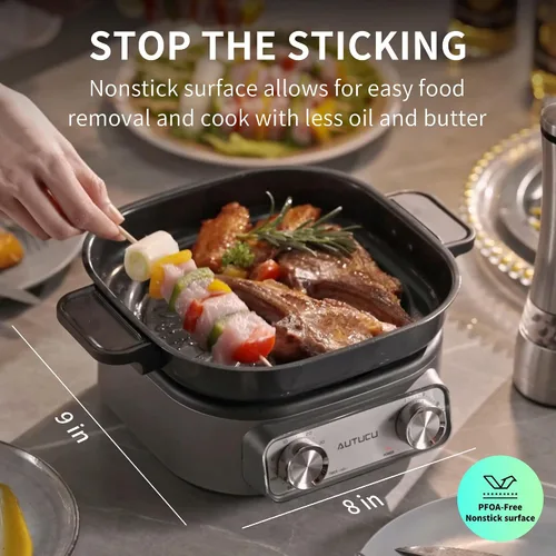 Vista 4 de N74SNA - Juego de vaporizador de parrilla eléctrica multicocción de 2.5 cuartos de galón, antiadherente, sin PFOA, para carne, sopa, arroz frito