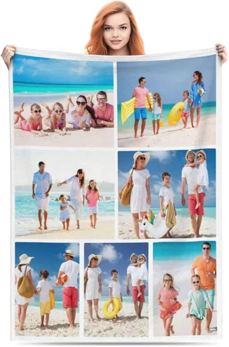 Vista 15 de Manta personalizada con texto, fotos, manta personalizada para cumpleaños de adultos y niños, boda, Navidad, Halloween, Día del Padre, Día