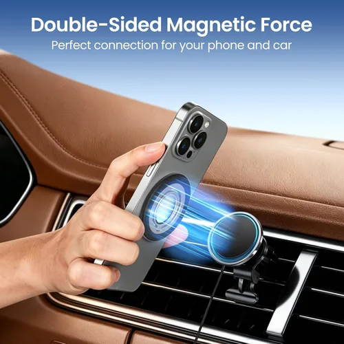 Vista 3 de Agarre magnético para teléfono para conducir manos libres y uso en la cama, soporte de metal compatible con iPhones MagSafe, soporte de anillo