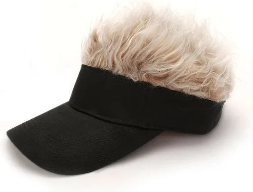 Vista 5 de Visera para hombre con pelo falso, sombrero de visera con pelo para hombre, divertidos sombreros de sol con pinchos, gorras de peluca de béisbol
