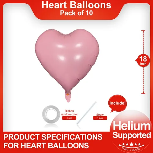 Vista 2 de Paquete de 10 globos en forma de corazón rosa pastel, globos románticos de 18 pulgadas para el día de San Valentín, proponer matrimonio, boda 10