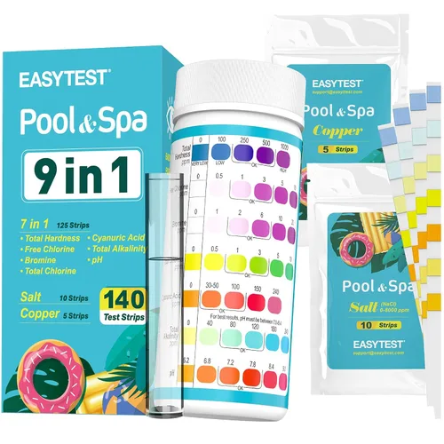 Vista 9 de EASYTEST - Paquete de 150 tiras reactivas para piscinas, spas y jacuzzis; mide pH, alcalinidad total, cloro libre y bromo, kit preciso de 3 en 1