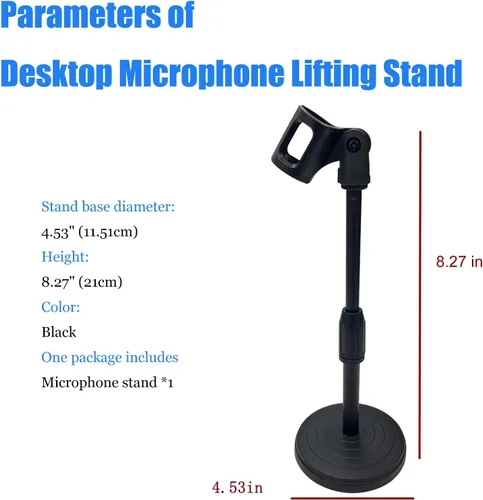 Vista 2 de Soporte de elevación de micrófono de escritorio Soporte de micrófono ajustable de mesa con 8.27 pulgadas de altura para sostener micrófono, negro