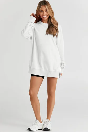 Vista 65 de SHEWIN Sudadera casual de manga larga con cuello redondo para mujer, ligera, holgada