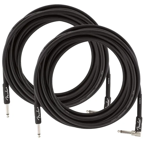 Vista 18 de Fender Cable de instrumentos de lujo de 10 pies, ángulo recto, tweed negro, paquete de 2